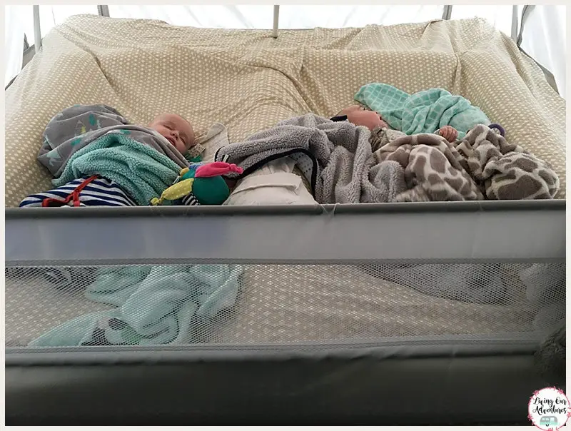 Infant Sleeping in Coleman Pop Up Camper